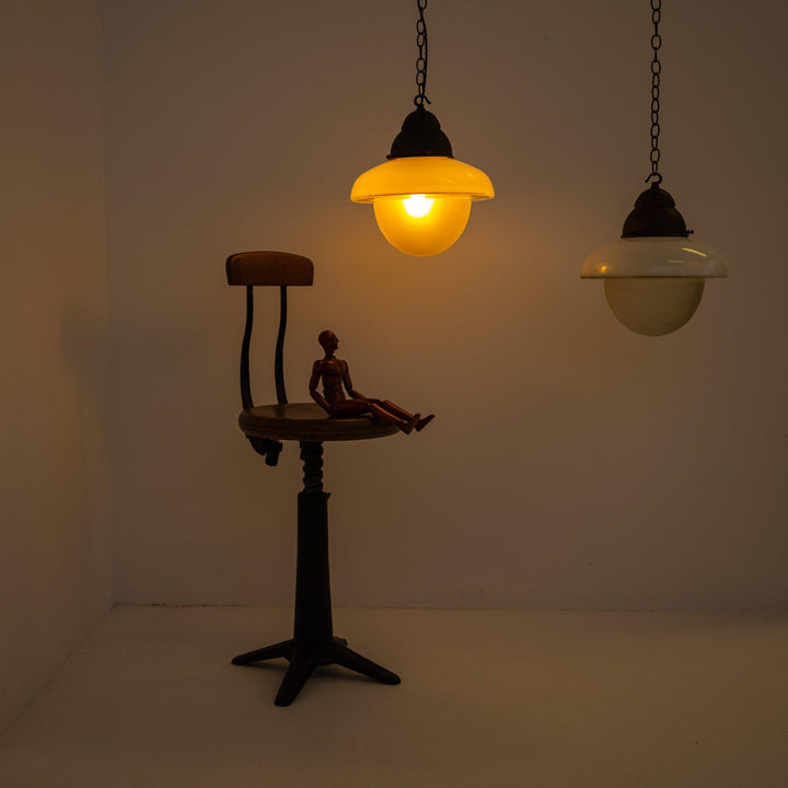 Antique "Acorn" Opaline & Frosted Glass Pendant Lights