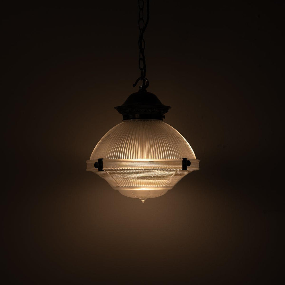 Antique Holophane Chapel Three Part Pendant Lights
