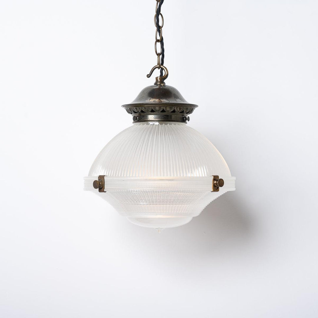 Antique Holophane Chapel Three Part Pendant Lights