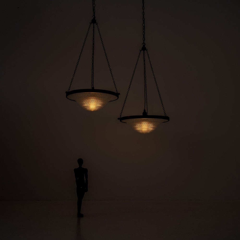 Antique Holophane Extra Large Plafonnier Pendant Lights