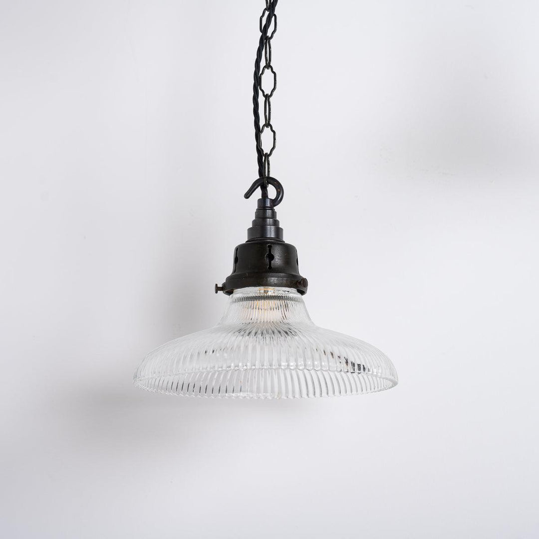 Antique Holophane Small Pagoda Prismatic Glass Pendant Lights