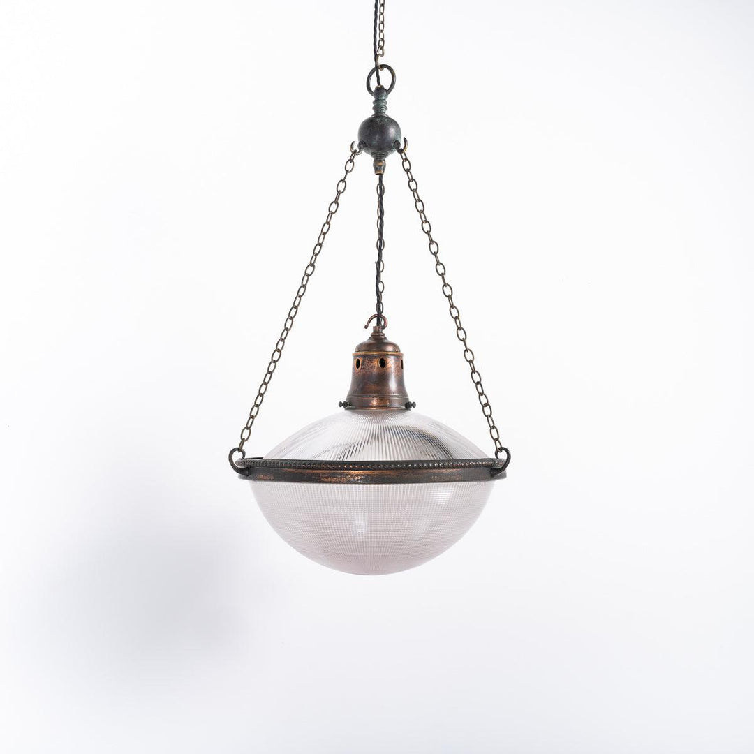 Antique Large 14 inch Holophane Stiletto Bowl Pendant Light