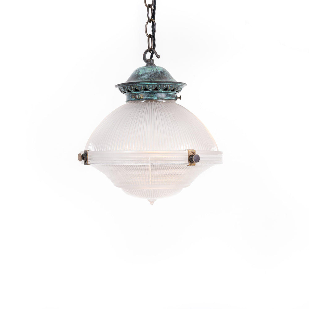 Antique Medium Three Part Holophane Church Pendant Lights