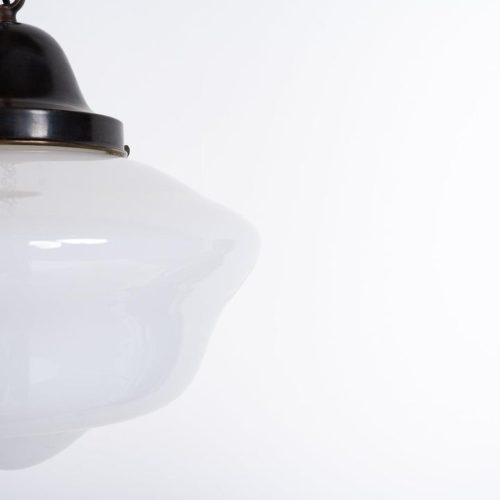 Antique Reclaimed Large Opaline Schoolhouse Pendant Lights by Sunco