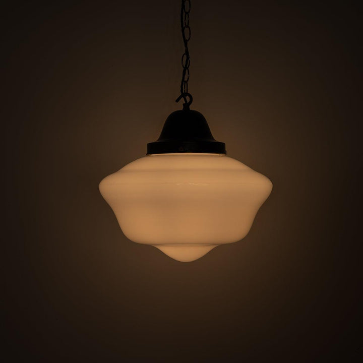 Antique Reclaimed Large Opaline Schoolhouse Pendant Lights by Sunco