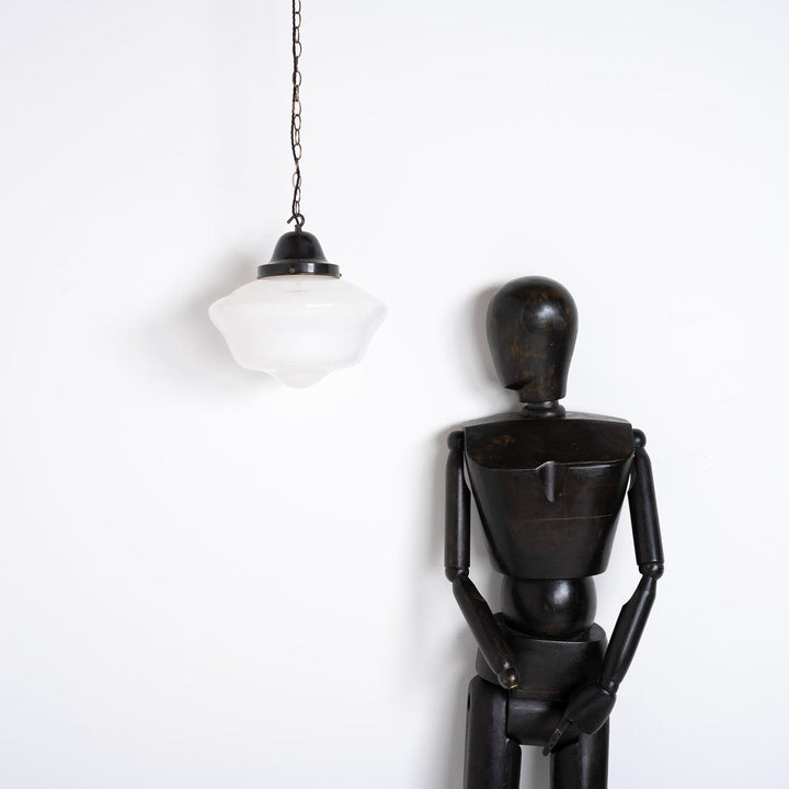 Antique Reclaimed Large Opaline Schoolhouse Pendant Lights by Sunco