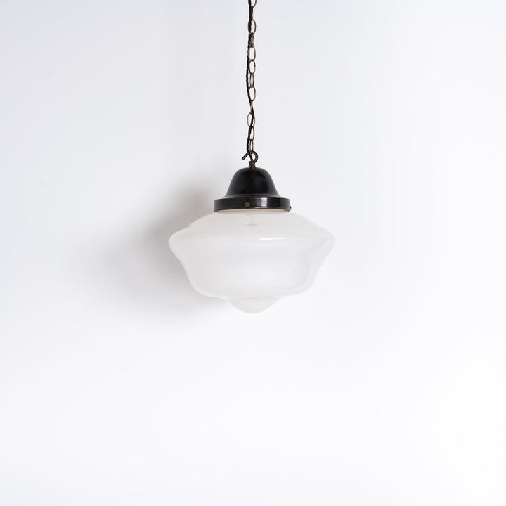 Antique Reclaimed Large Opaline Schoolhouse Pendant Lights by Sunco