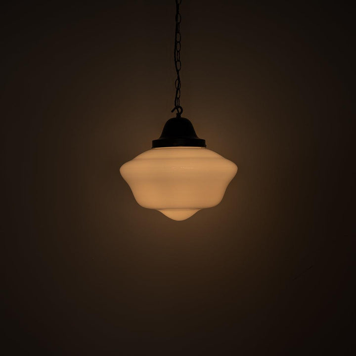 Antique Reclaimed Large Opaline Schoolhouse Pendant Lights by Sunco