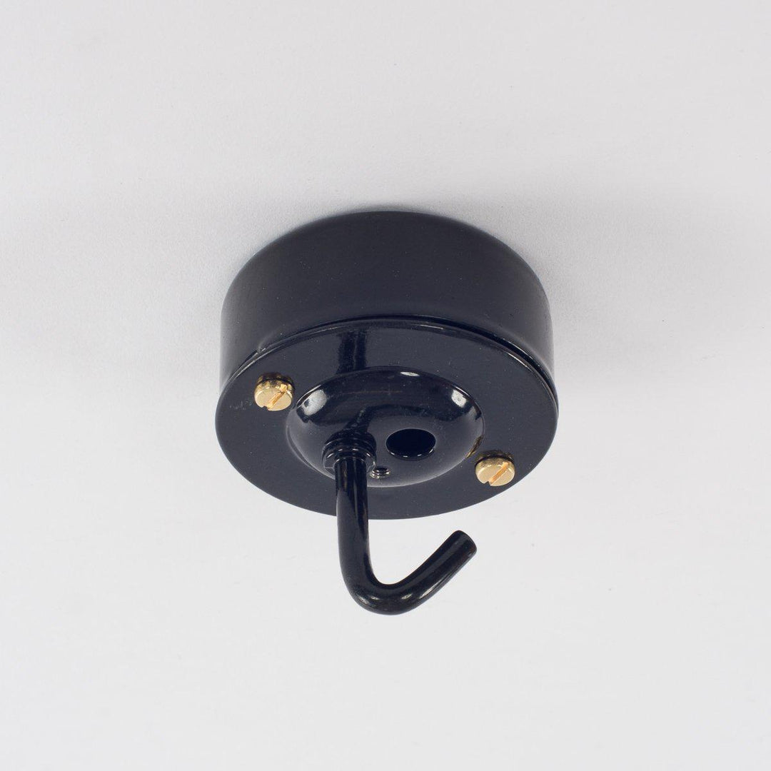 Black Enamel Industrial Ceiling Rose with Conduit Hook Plate