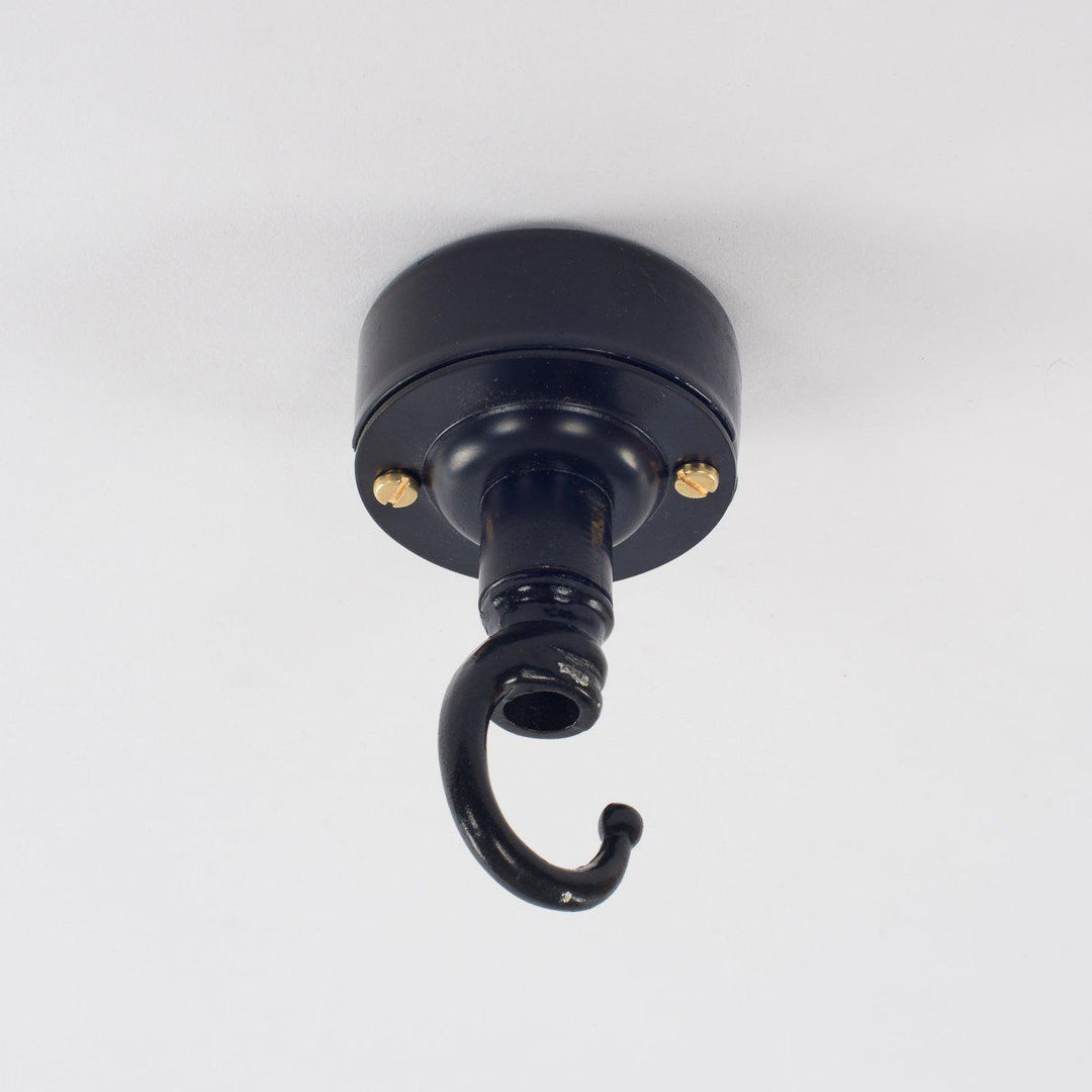 Black Enamel Industrial Ceiling Rose with Domed Conduit Hook