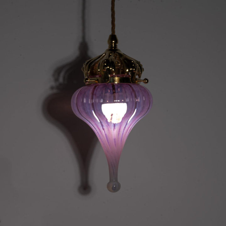 Cranberry Pink Vaseline Glass Drop Shade with Polished Brass Arts & Crafts Style Galleries