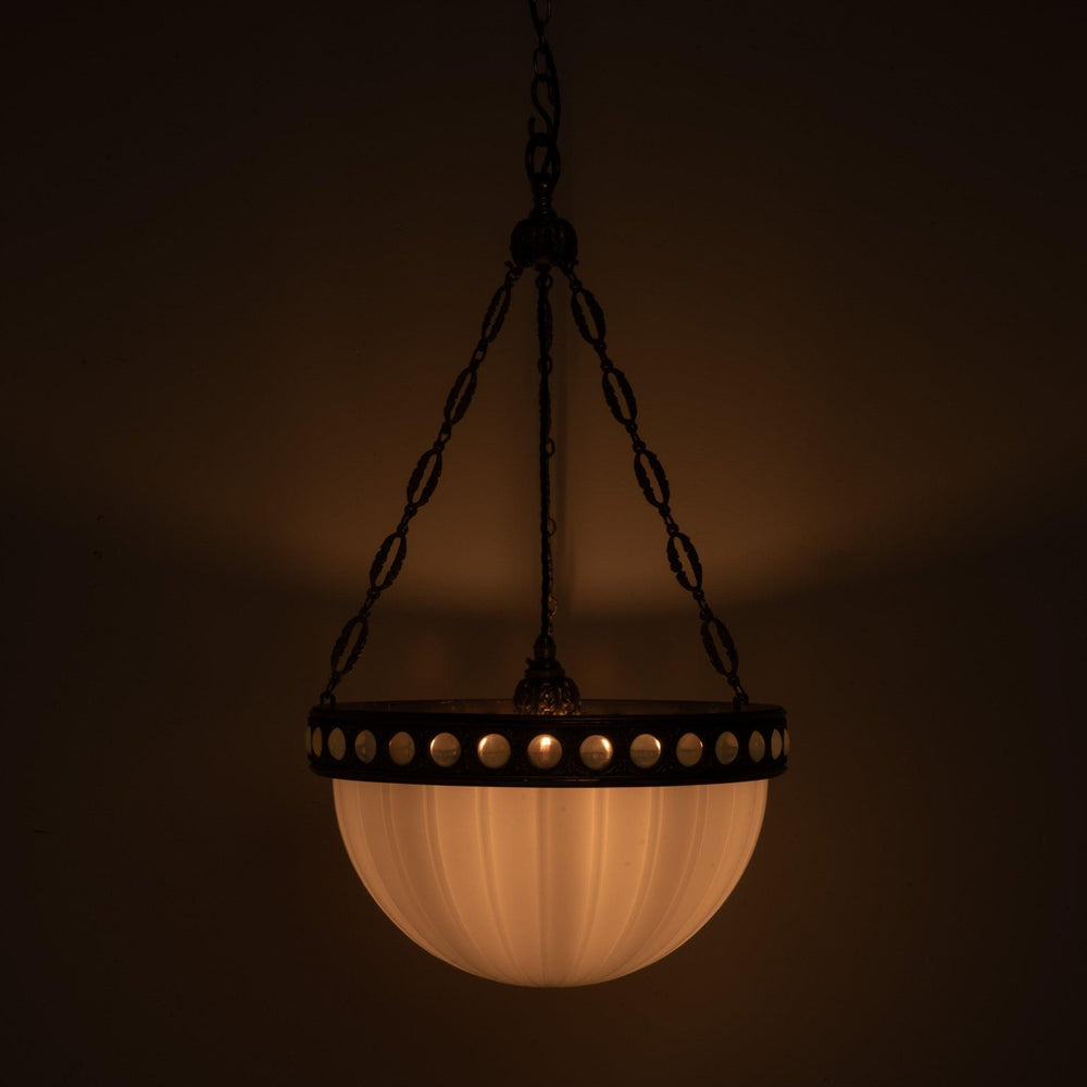 Exceptional & Rare Moonstone Plafonnier with Decorative Gilt Brass Ring with Opalescent Insets