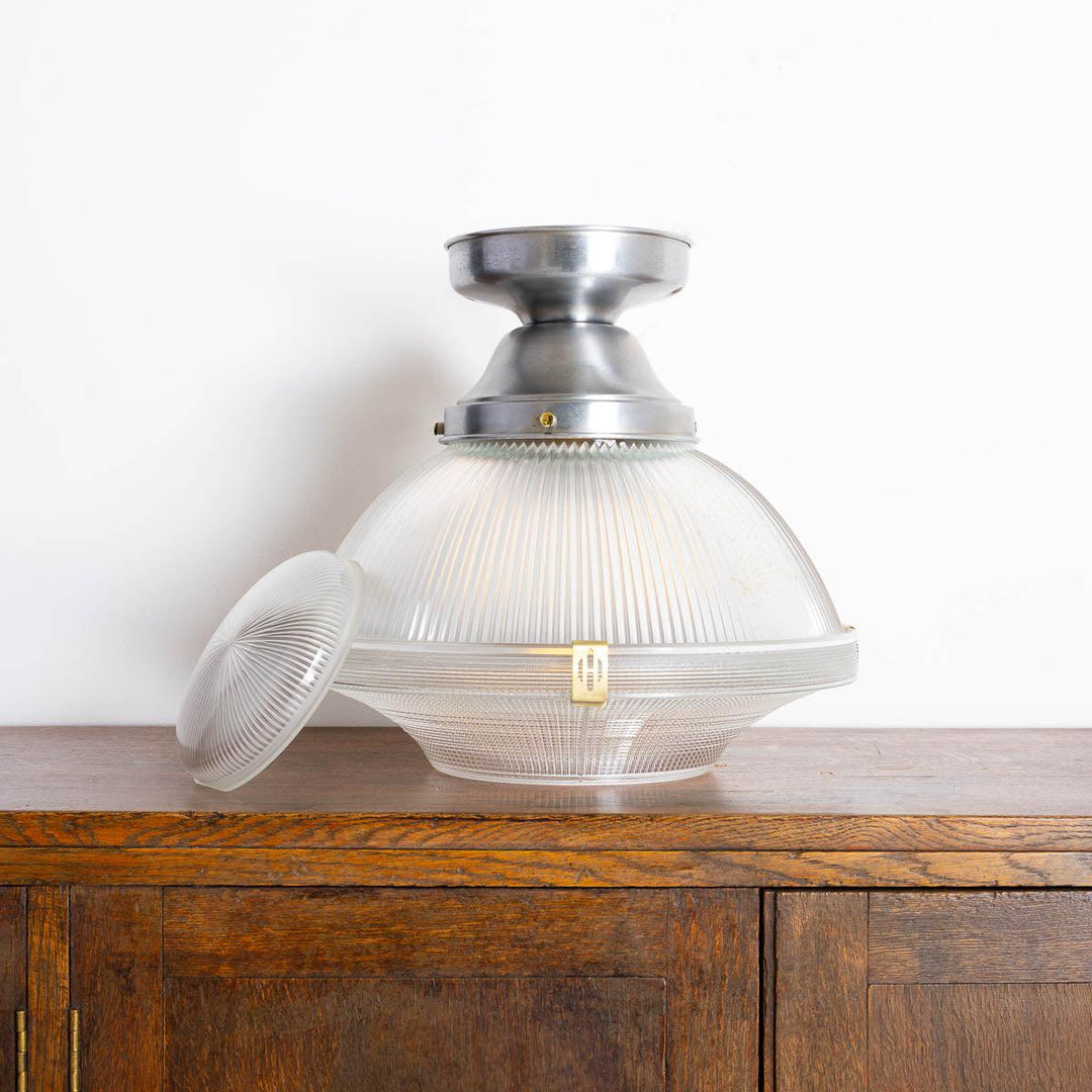 Huge Antique Holophane 14" Three Part Ceiling Light