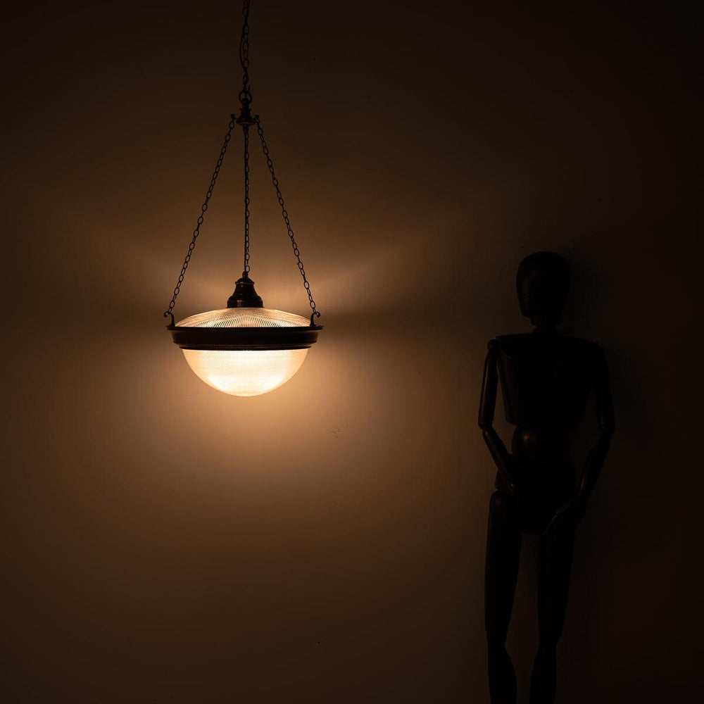 Huge Rare Antique Holophane Blondel Stiletto Bowl Pendant Light Fitting