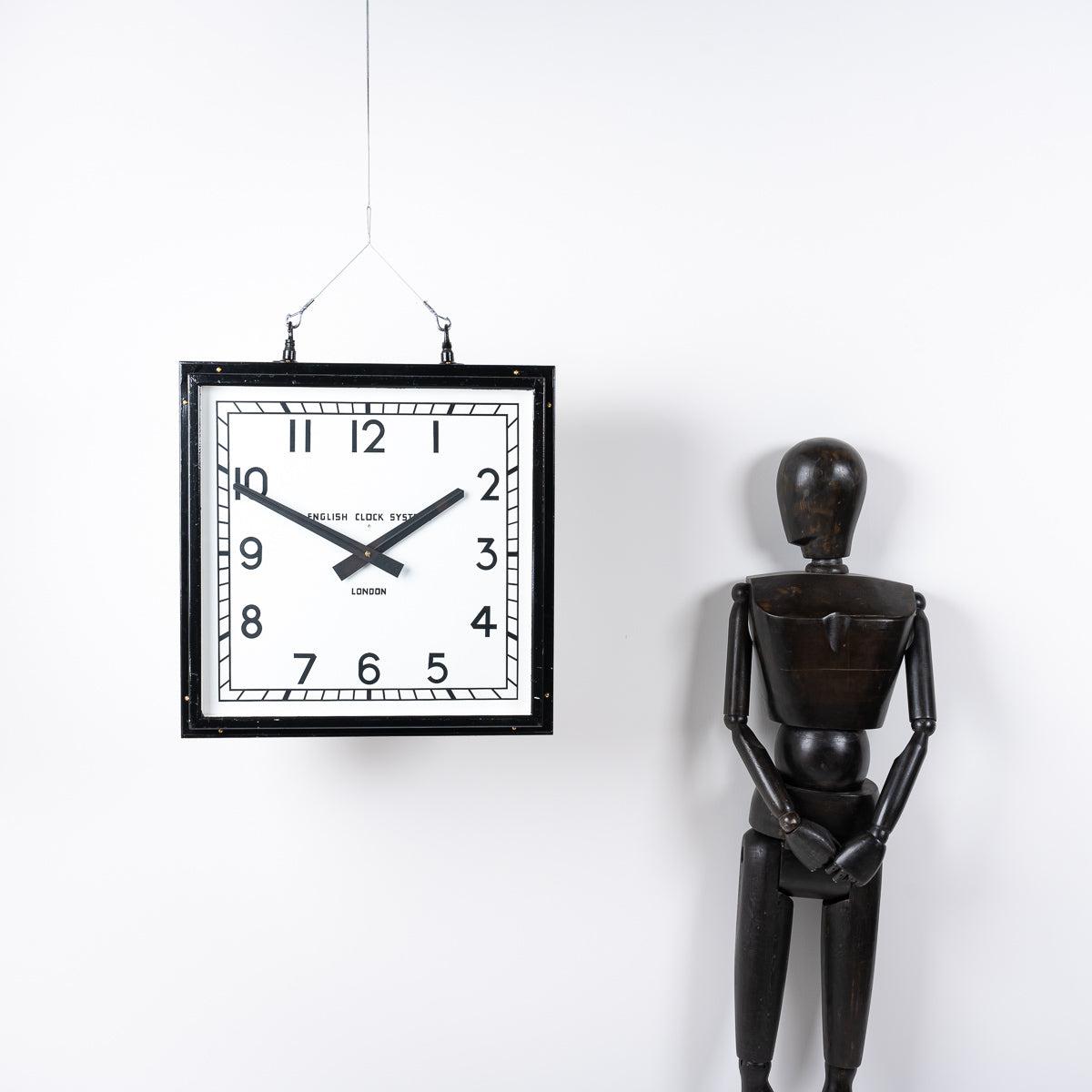 Huge Reclaimed Double Sided Square Factory Clock by English Clock Systems Ltd