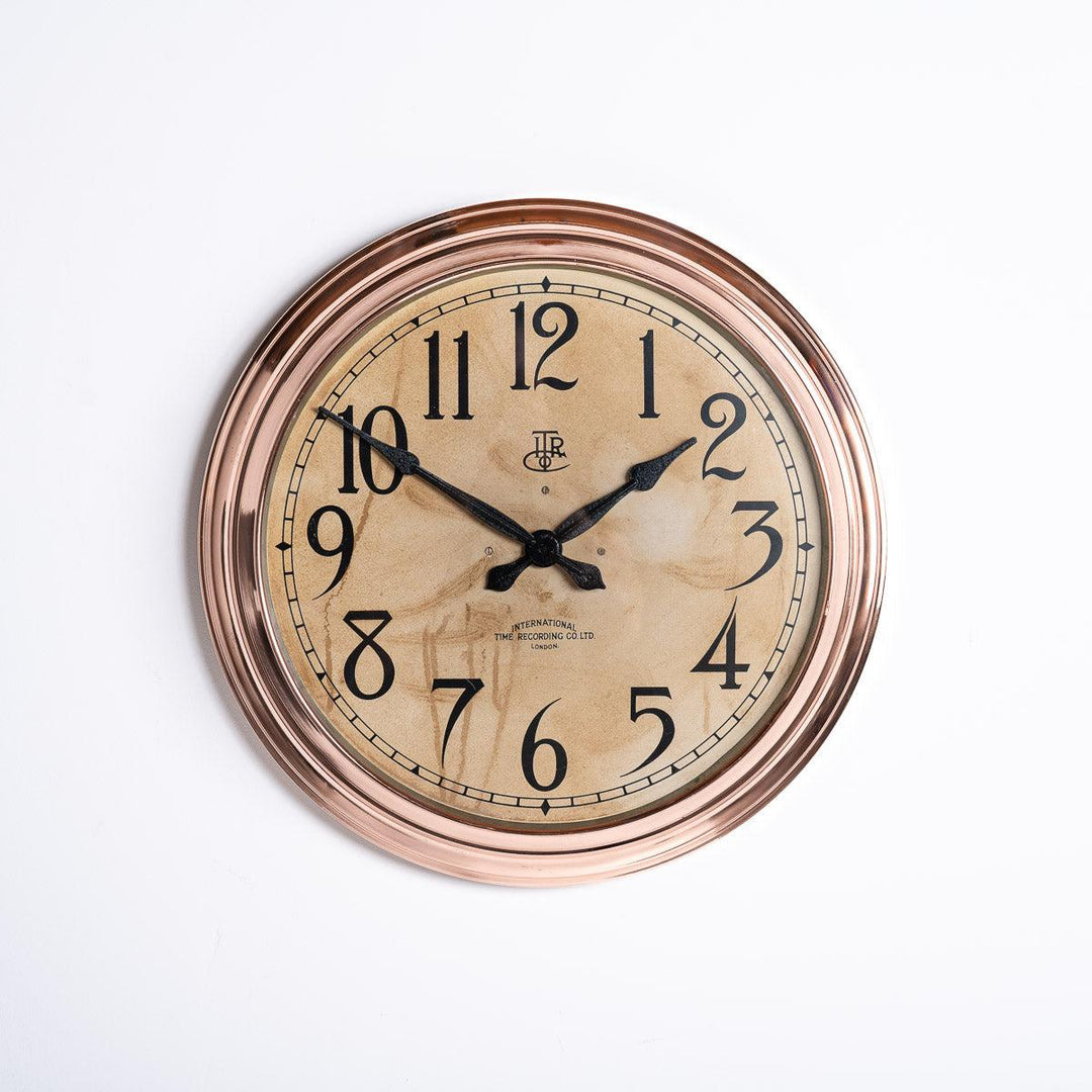 Large 22 inch Diameter Copper Factory Clock by International Time Recording Co Ltd