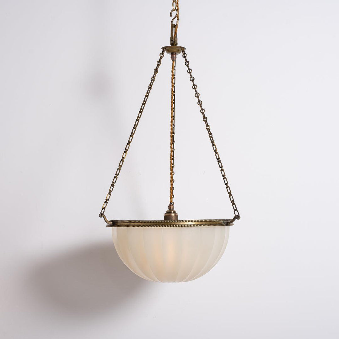 Large Jefferson "DORIC" Moonstone Glass Plafonnier with Attractive Brass Fittings