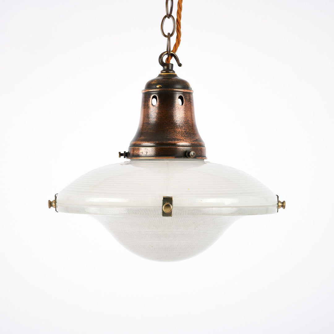 Large Vintage Holophane Flying Saucer Welsh Chapel Pendants