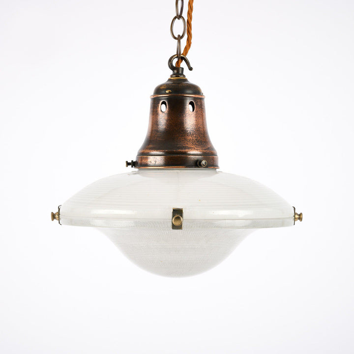 Large Vintage Holophane Flying Saucer Welsh Chapel Pendants