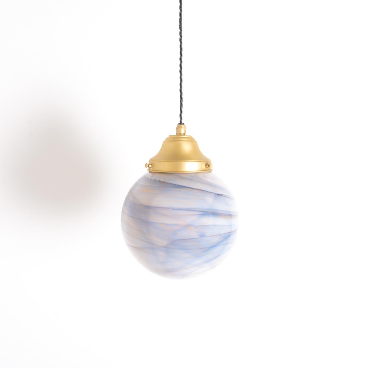 Murano Marbled Glass Globes Pendant Lights with Satin Brass