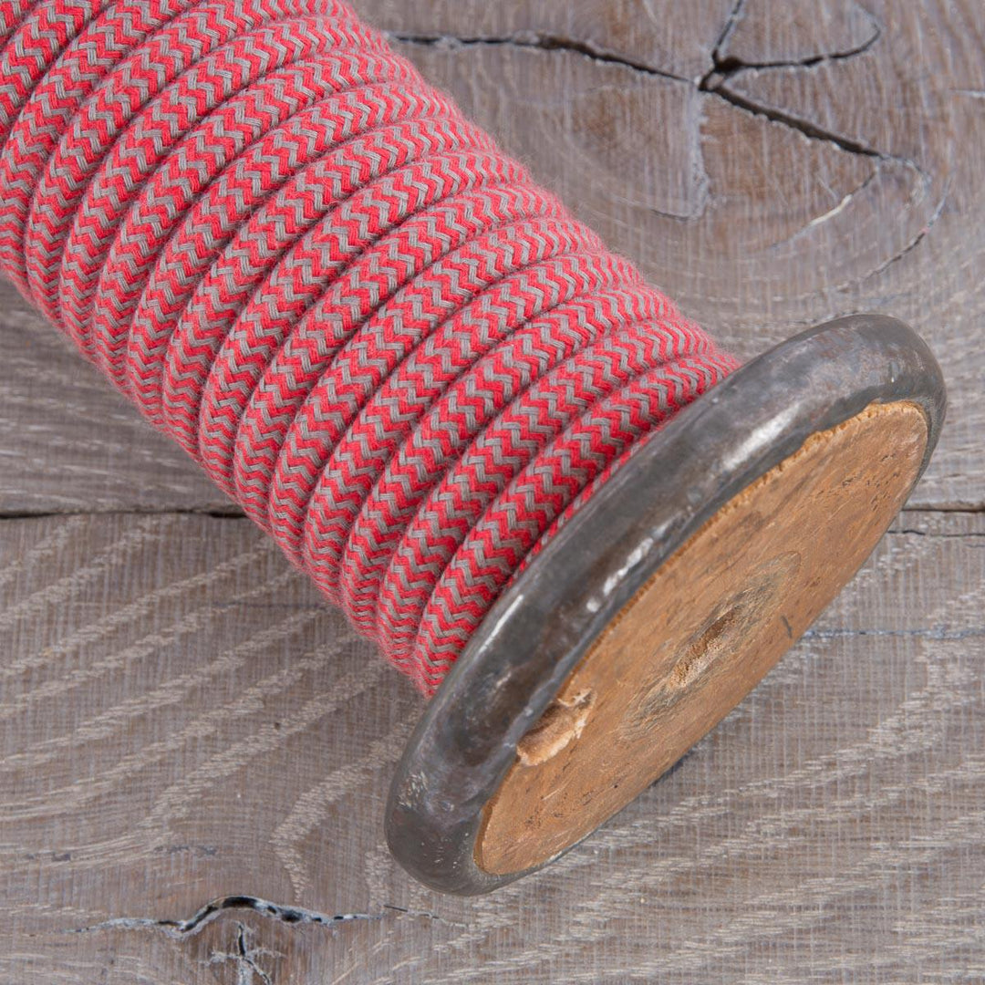 Premium Round Fabric Lighting Cable ZigZag Fire Red & Grey