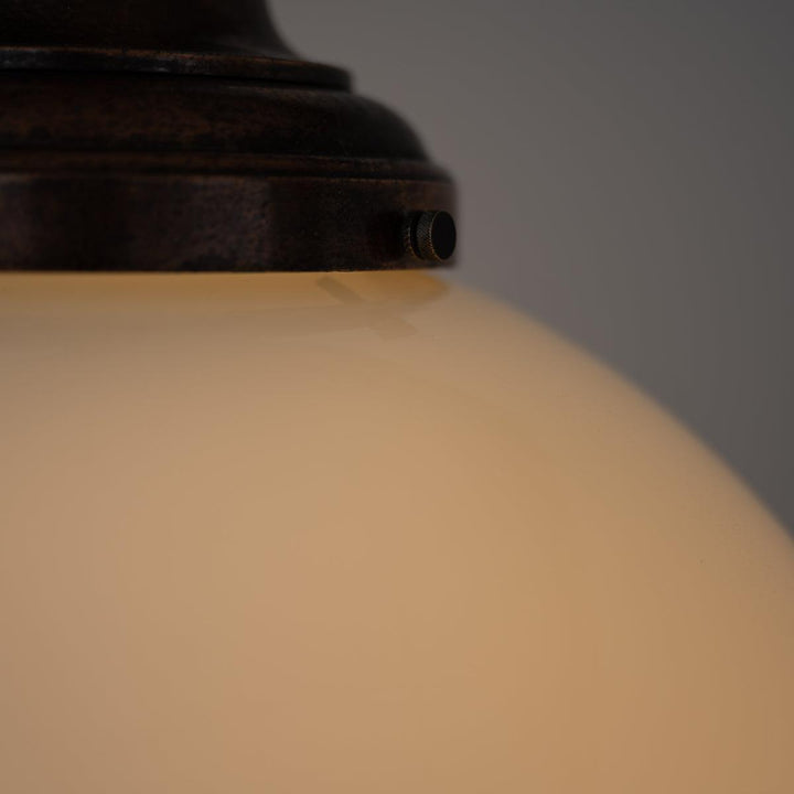 Rare Large Antique Opaline Globe Pendant Light with Cast Copper Gallery