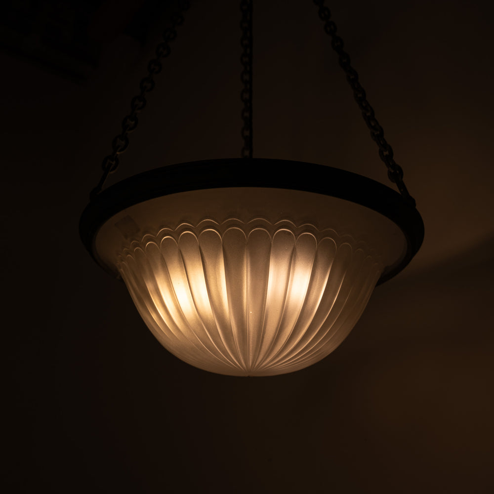 Rare Large F&C Osler Satin Glass Plafonnier Light with Original Heavy Cast Bronze Fittings