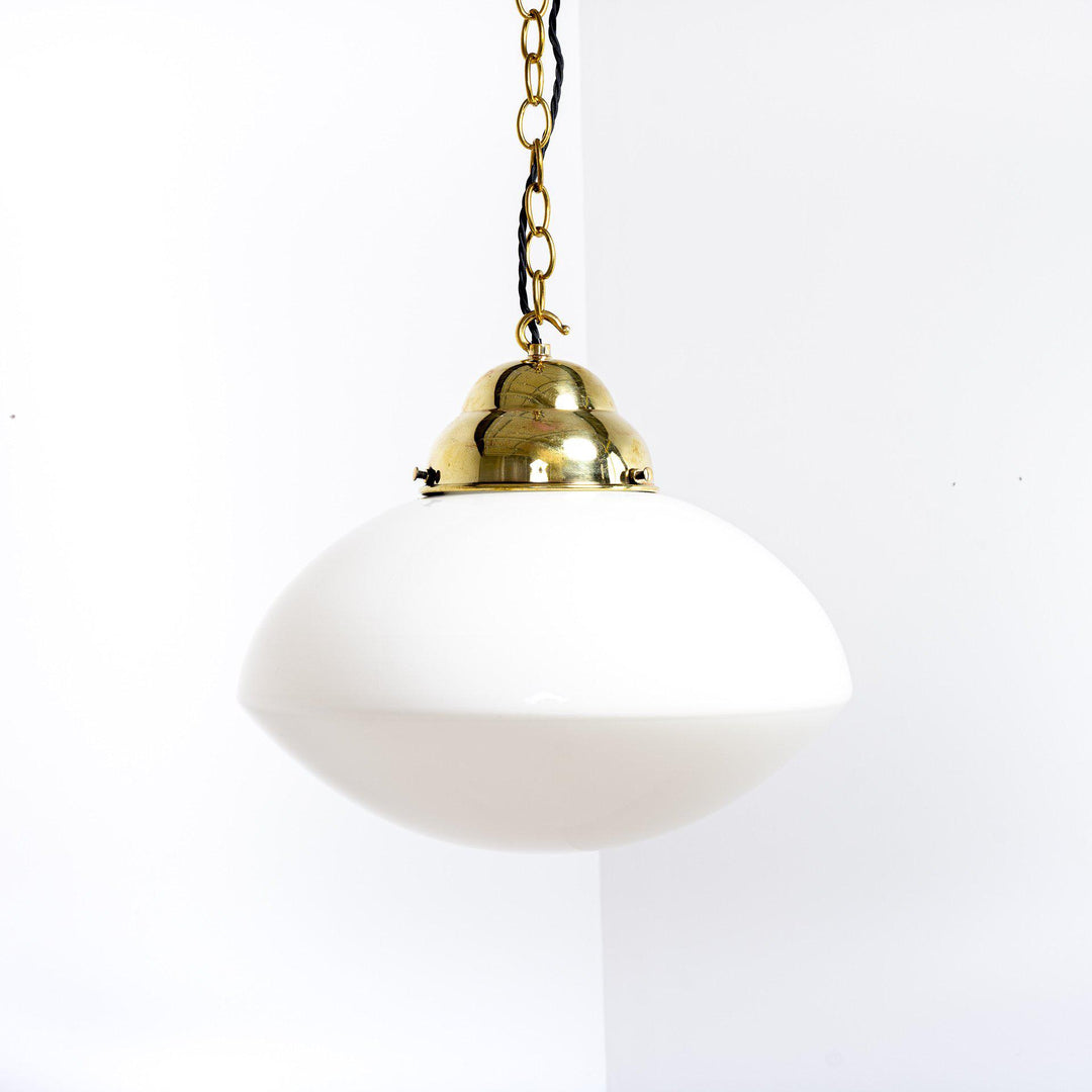 Reclaimed Large Ovaloid Opaline Factory Pendant Lights