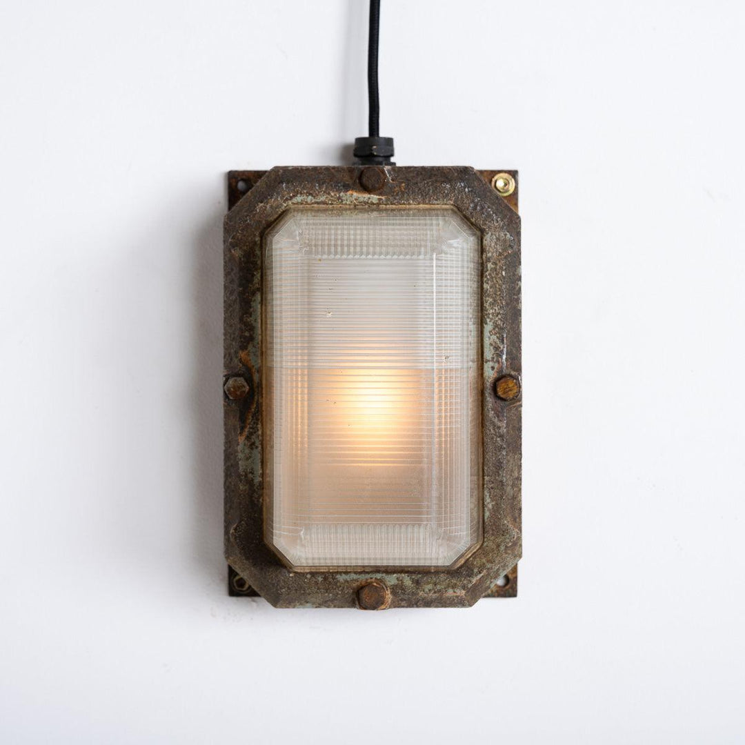 Reclaimed MOD Cast Iron & Prismatic Glass Bulkhead Wall Lights by Holophane