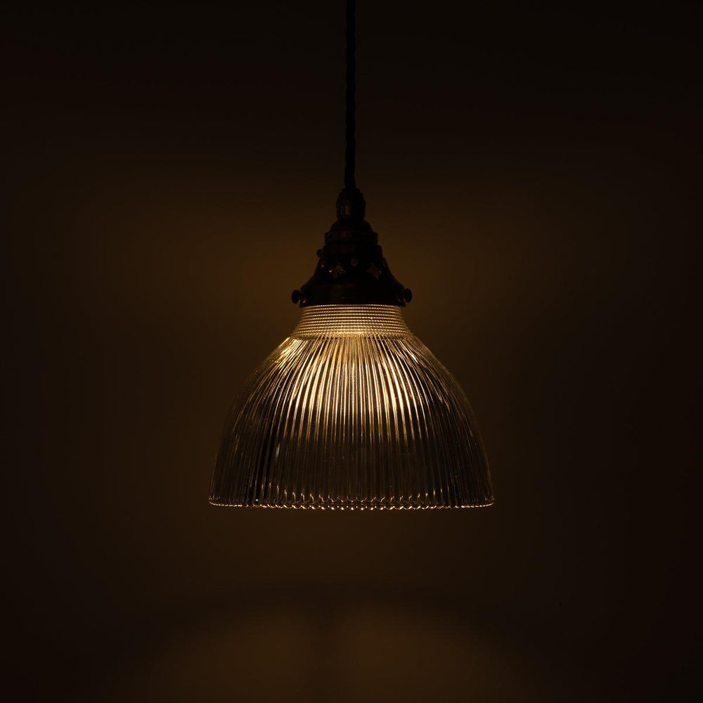 Salvaged Antique Holophane 'B2' Small Decorative Prismatic Glass Pendant Light