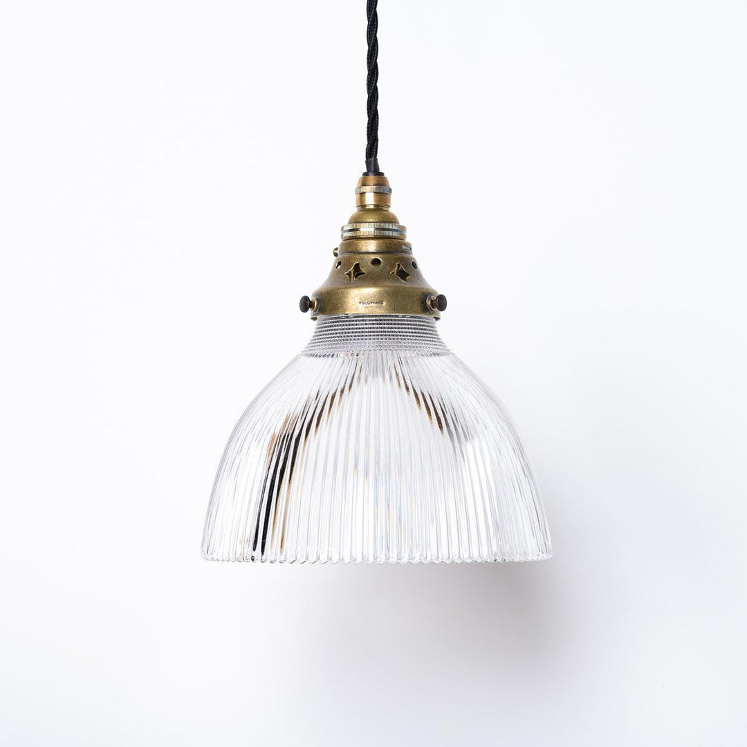 Salvaged Antique Holophane 'B2' Small Decorative Prismatic Glass Pendant Light