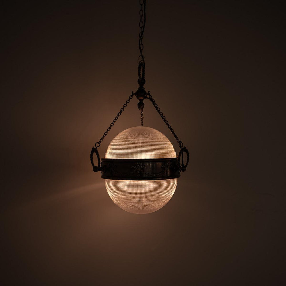 Stunning Antique Prismatic Glass Globe Pendant by Holophane for G.E.C