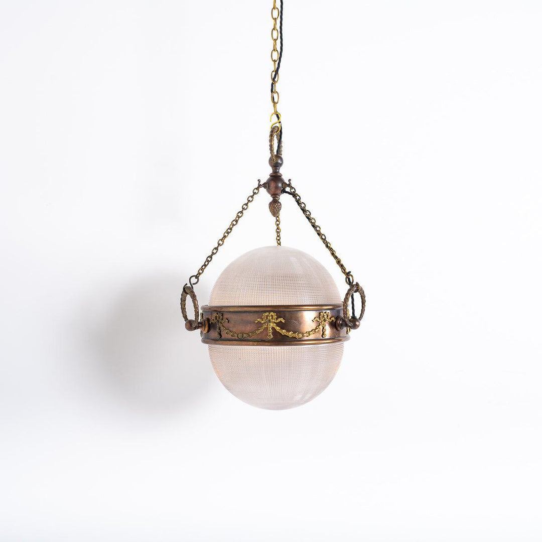 Stunning Antique Prismatic Glass Globe Pendant by Holophane for G.E.C