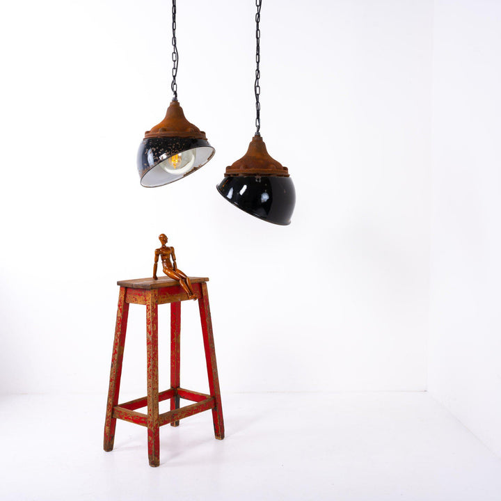 Vintage Heavy Industrial Rusted Finish Flameproof Pendant Lights by GEC