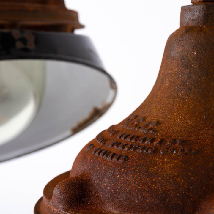 Vintage Heavy Industrial Rusted Finish Flameproof Pendant Lights by GEC