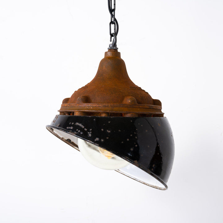 Vintage Heavy Industrial Rusted Finish Flameproof Pendant Lights by GEC