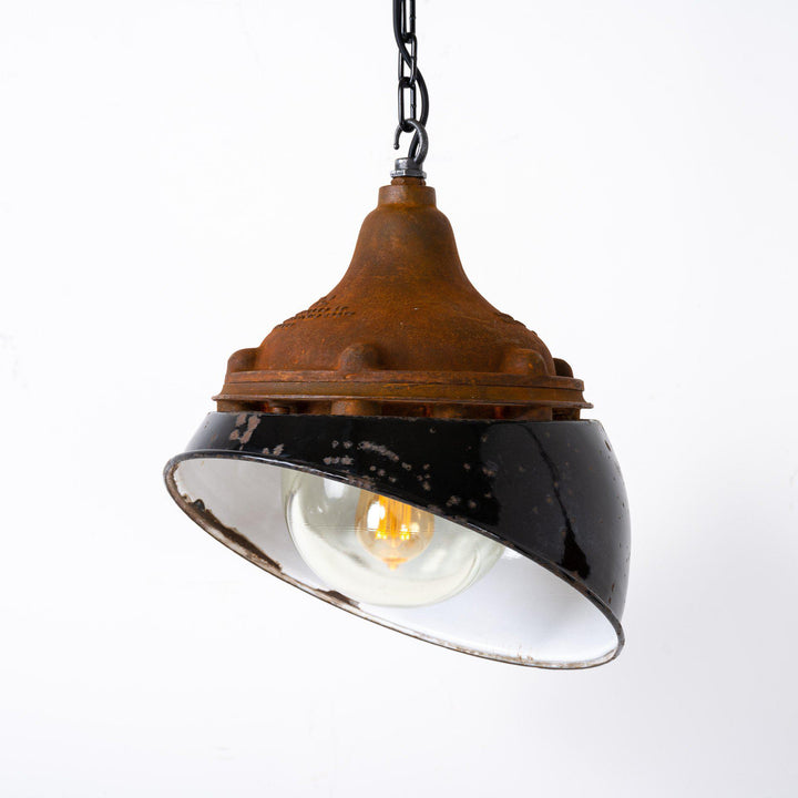 Vintage Heavy Industrial Rusted Finish Flameproof Pendant Lights by GEC