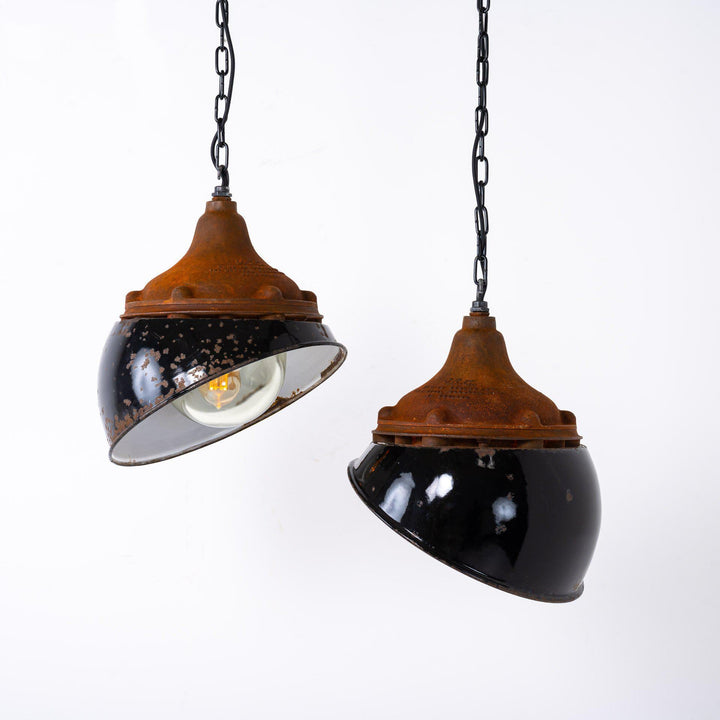 Vintage Heavy Industrial Rusted Finish Flameproof Pendant Lights by GEC