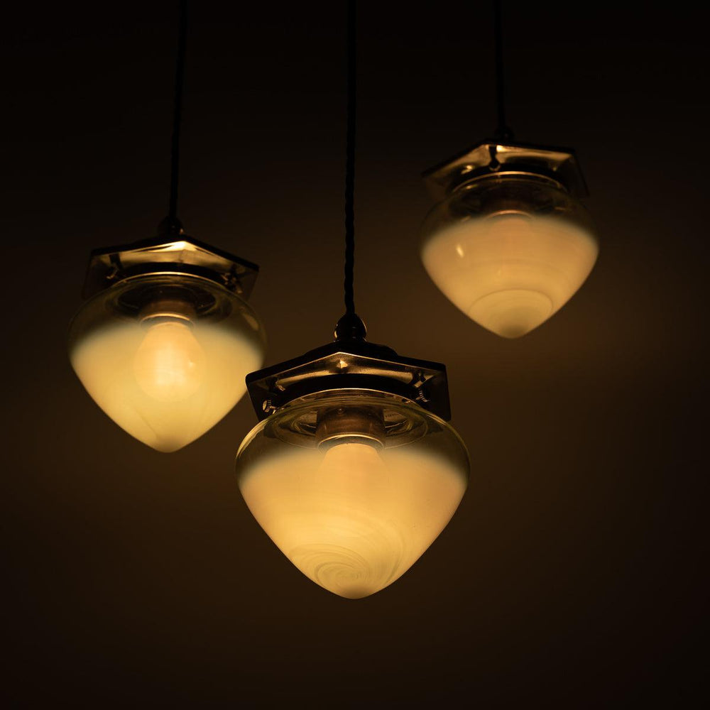 Vintage Hexagonal Polished Brass Pendant Lights with Vaseline Glass Shades