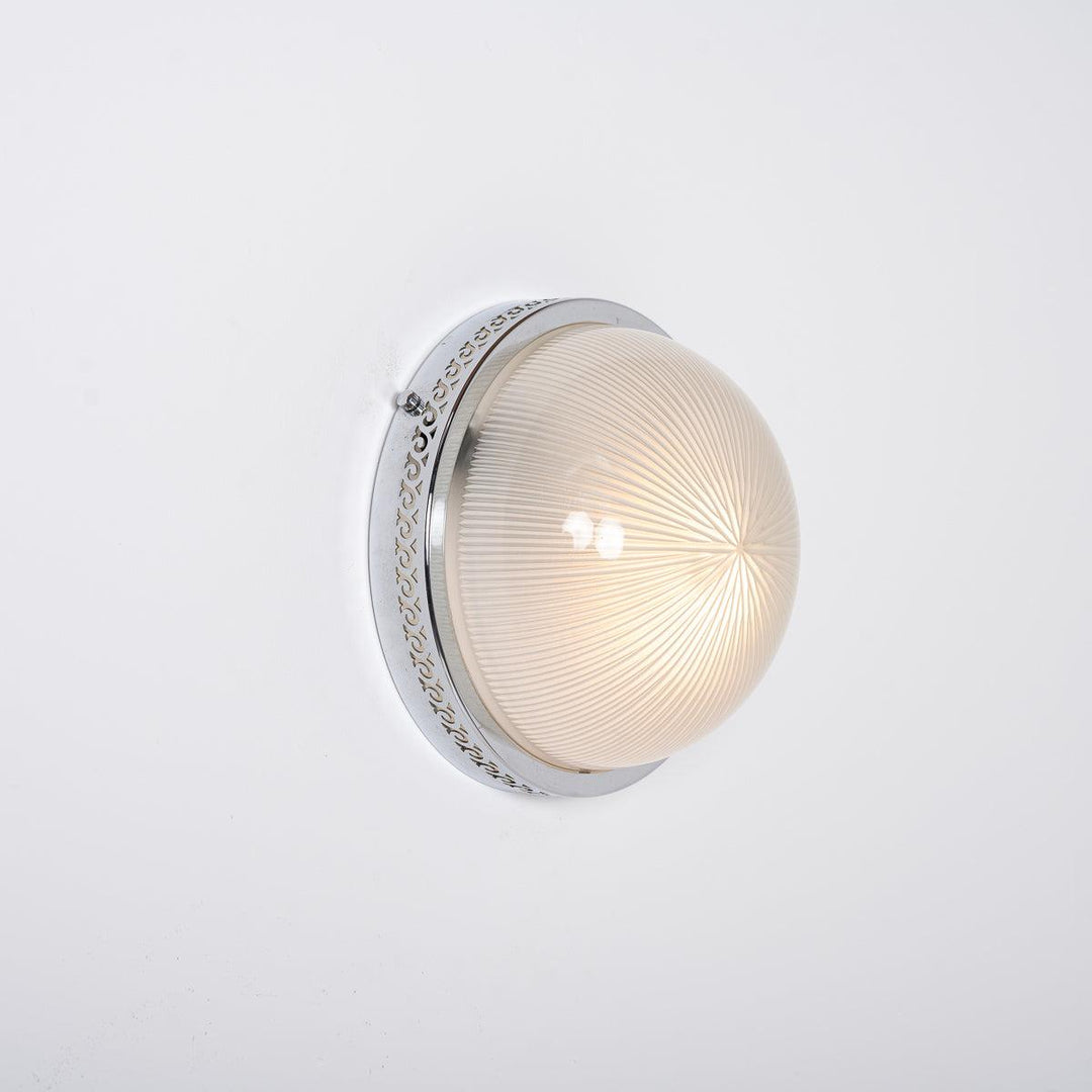 Vintage Holophane Prismatic Glass and Chrome Flush Light Fitting