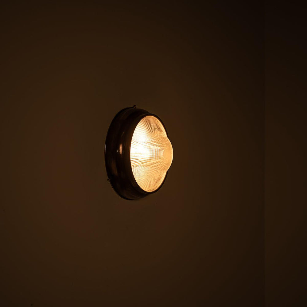 Vintage Holophane Prismatic Glass and Copper Flush Light Fitting