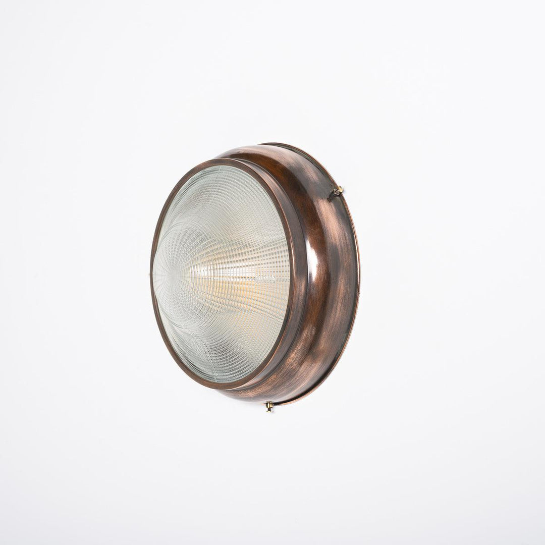 Vintage Holophane Prismatic Glass and Copper Flush Light Fitting