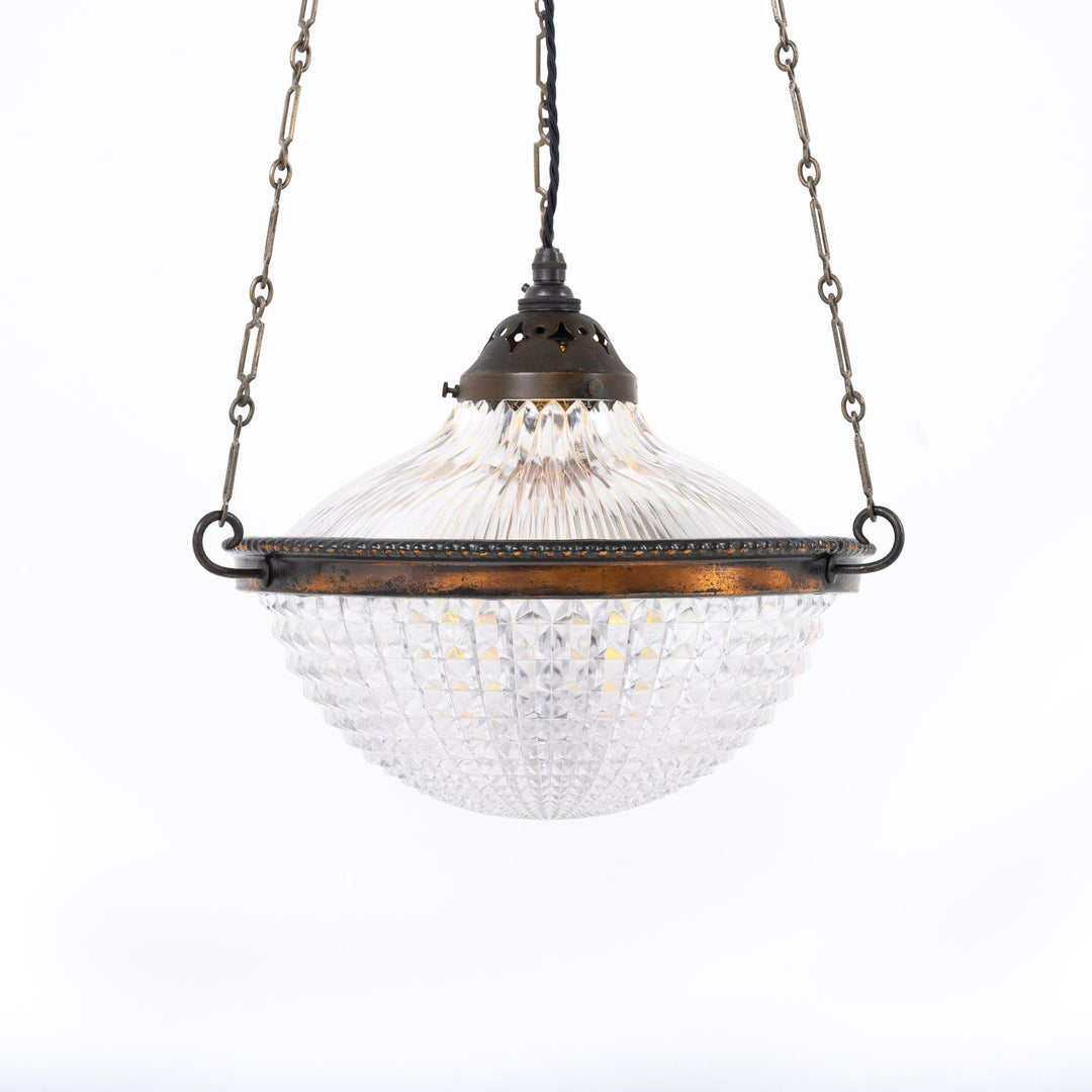 Vintage Holophane Stiletto Crystal Bowl Pendant Light