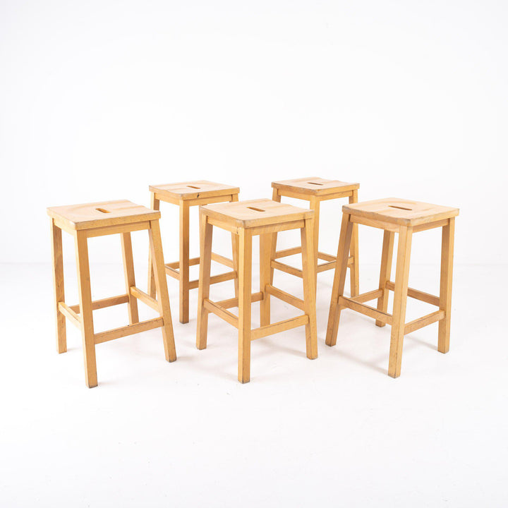 Vintage Reclaimed Solid Beech School Laboratory Stools
