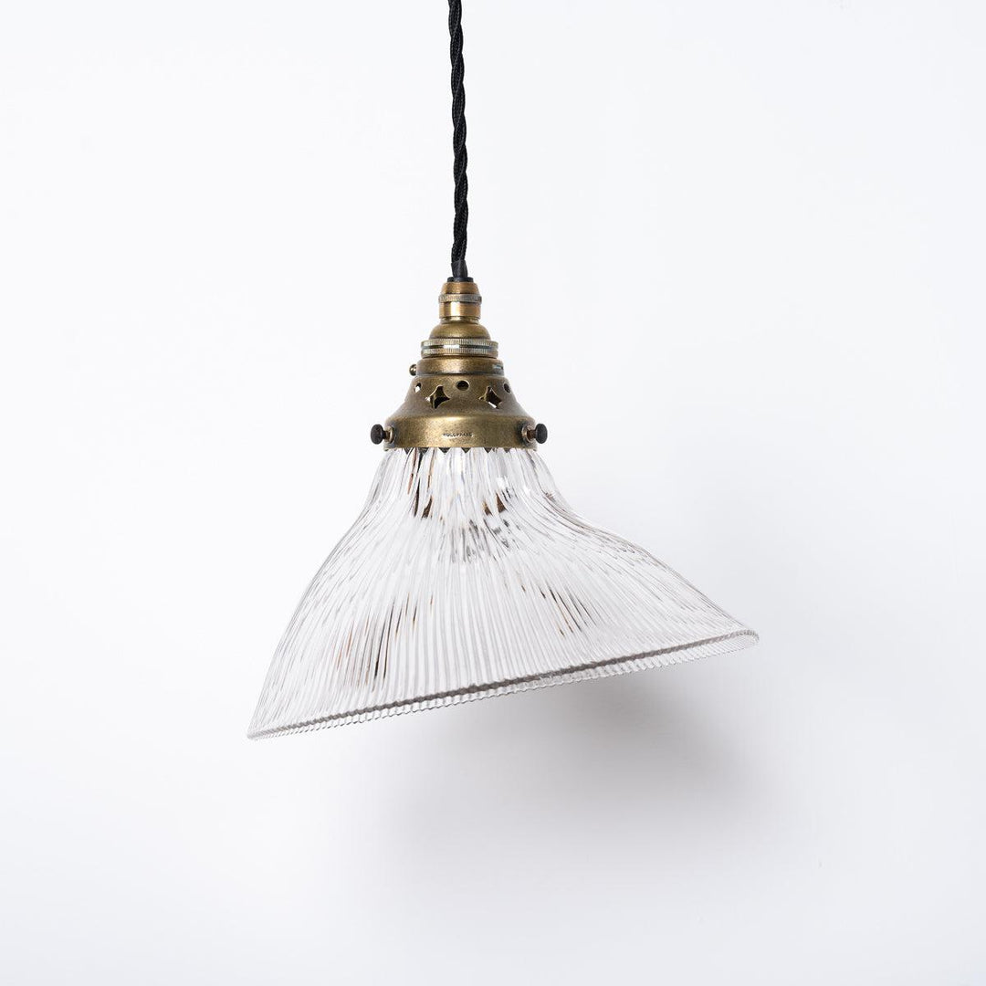 Vintage Small Holophane Angled Prismatic Glass Shade with Brass Gallery