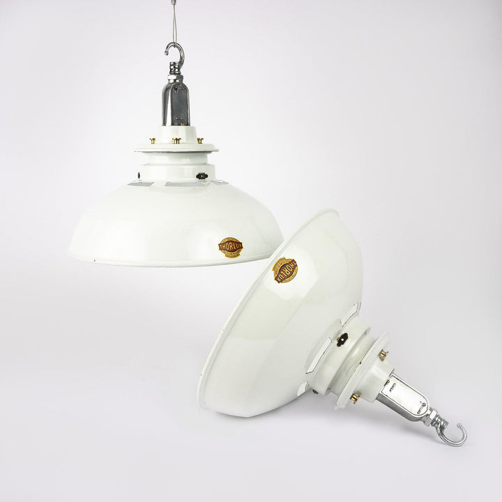 White Enamel Industrial Pendants with Perforated Neck by Thorlux