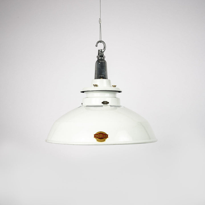 White Enamel Industrial Pendants with Perforated Neck by Thorlux