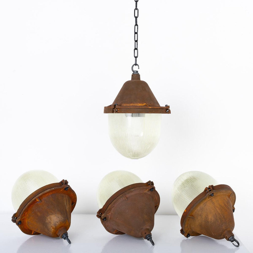 XL Extreme Rusted Industrial Pendant Lights with Prismatic Glass