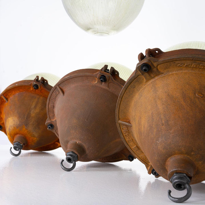 XL Extreme Rusted Industrial Pendant Lights with Prismatic Glass