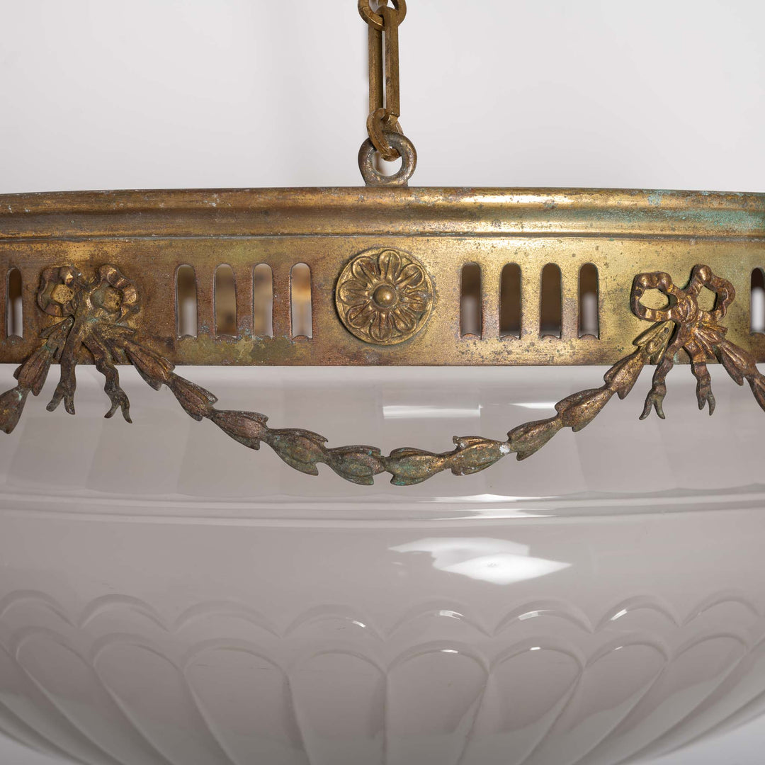 Monumental F. & C. Osler Satin Cut Crystal Plafonnier with Gilt Bronze Gallery and Classical Festoon Decoration